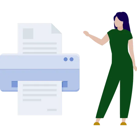 Girl showing printer machine  Illustration