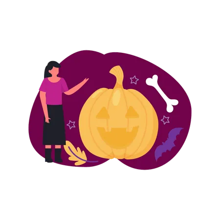 Girl showing pumpkin  Illustration