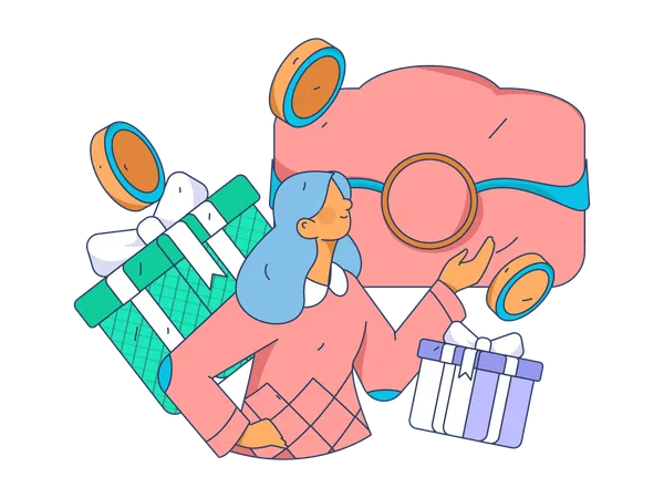 Girl showing purse and gift  Illustration