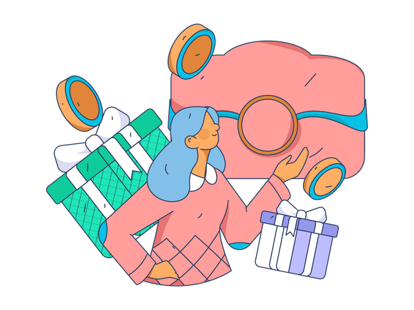 Girl showing purse and gift  Illustration