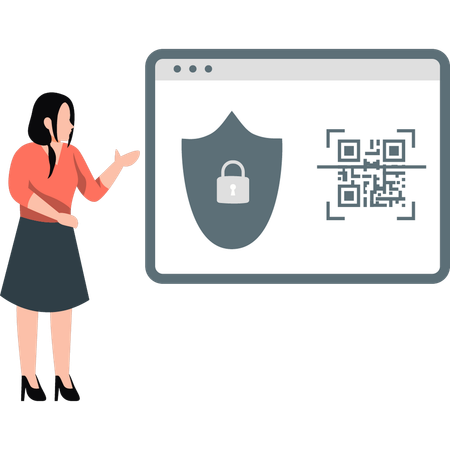 Girl showing QR code protection  Illustration