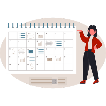 Girl  showing reminder calendar  Illustration