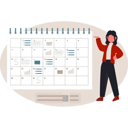 Girl  showing reminder calendar  Illustration