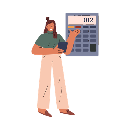 Girl showing result at calculator  Illustration