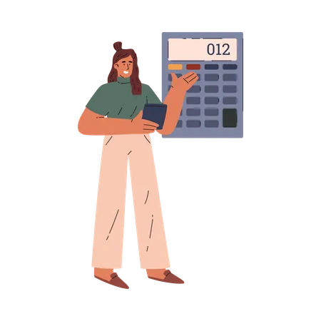 Girl showing result at calculator  Illustration