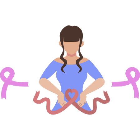 Girl showing ribbon for breast cancer awareness  Illustration