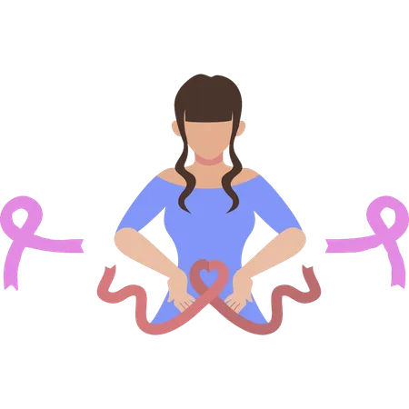 Girl showing ribbon for breast cancer awareness  Illustration