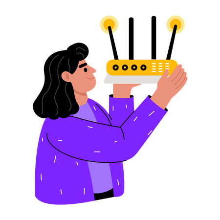 Girl showing router device  Illustration