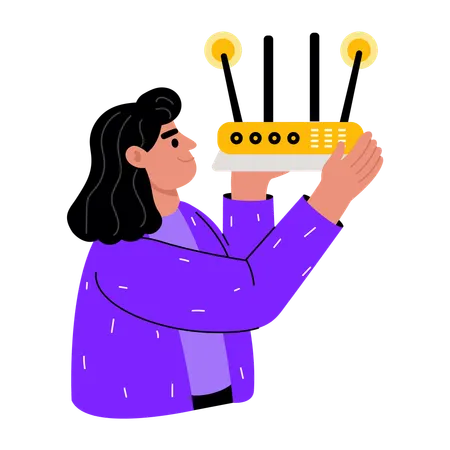 Girl showing router device  Illustration
