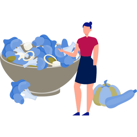 Girl showing salad in bowl  Illustration