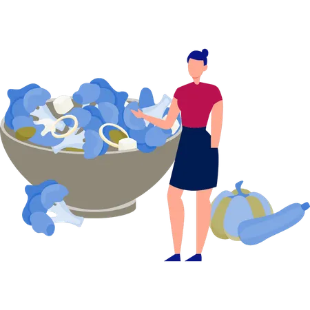 Girl showing salad in bowl  Illustration