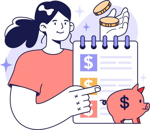 Girl showing savings document  Illustration