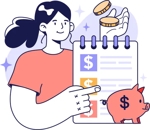 Girl showing savings document  Illustration