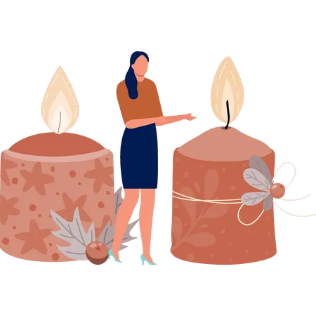 Girl showing scented candle  Illustration