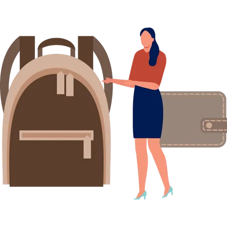 Girl showing school bag  Illustration