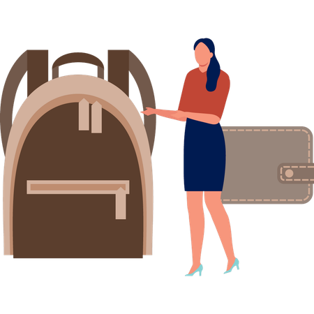Girl showing school bag  Illustration