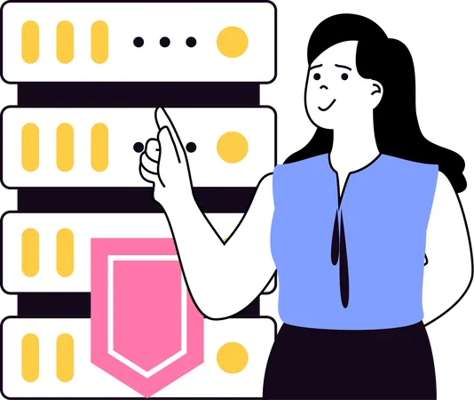 Girl showing server security  Illustration