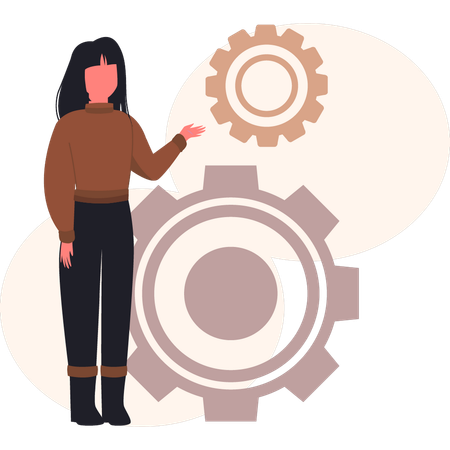 Girl showing setting gear  Illustration