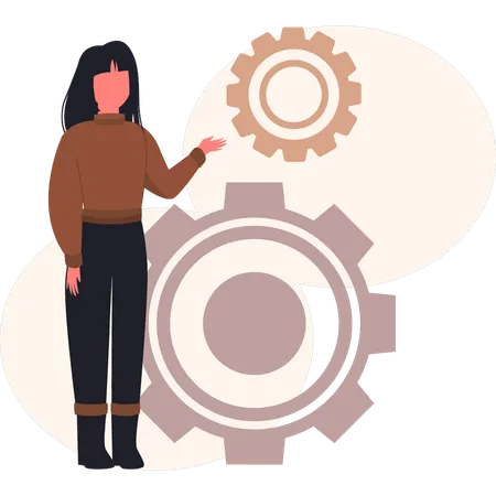 Girl showing setting gear  Illustration