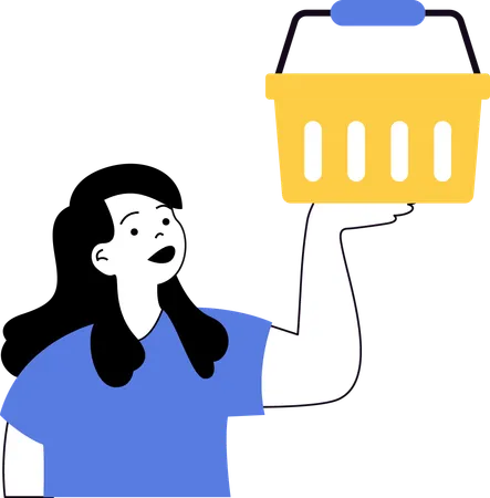 Girl showing shopping basket  Illustration