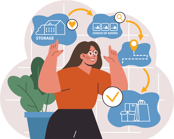 Girl showing shopping process  Illustration