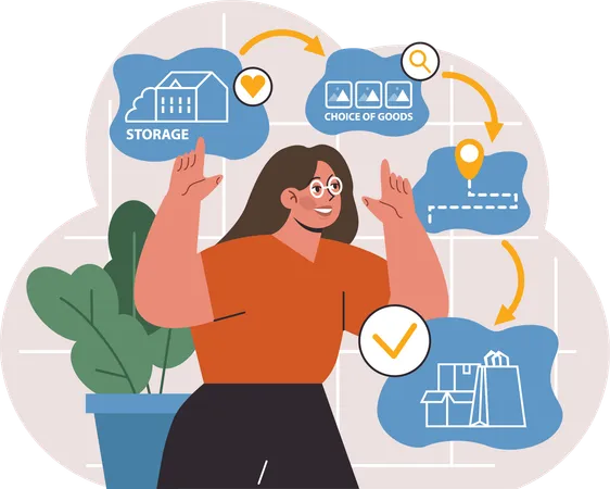 Girl showing shopping process  Illustration