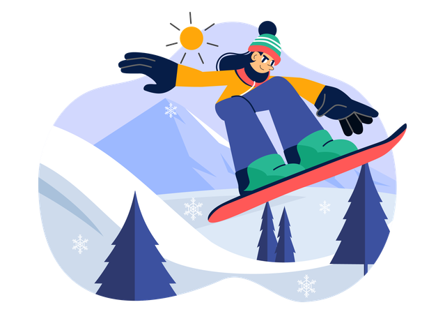 Girl showing Snowboarding skills  Illustration