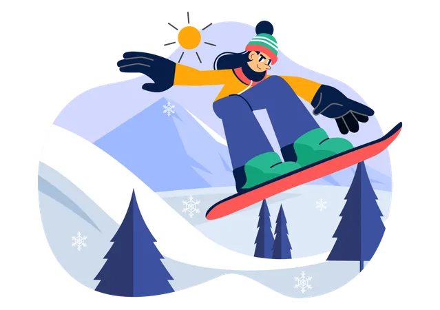 Girl showing Snowboarding skills  Illustration