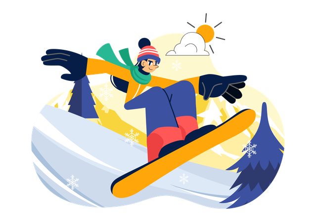 Girl showing Snowboarding skills  Illustration