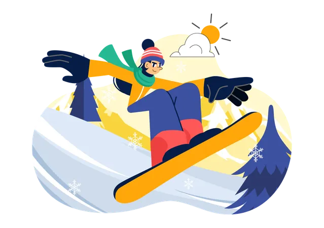 Girl showing Snowboarding skills  Illustration