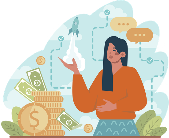 Girl showing start up profit  Illustration