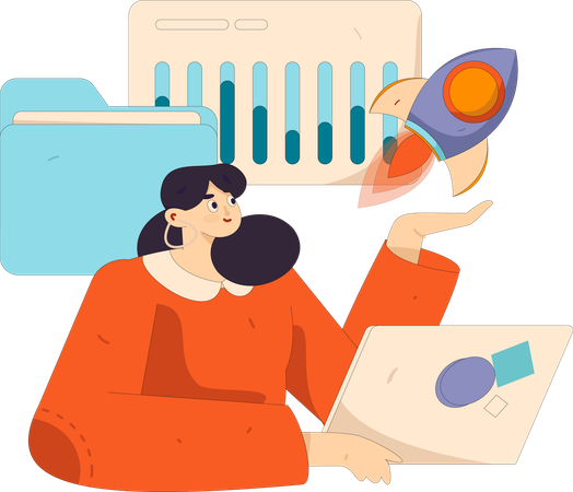 Girl showing startup growth  Illustration