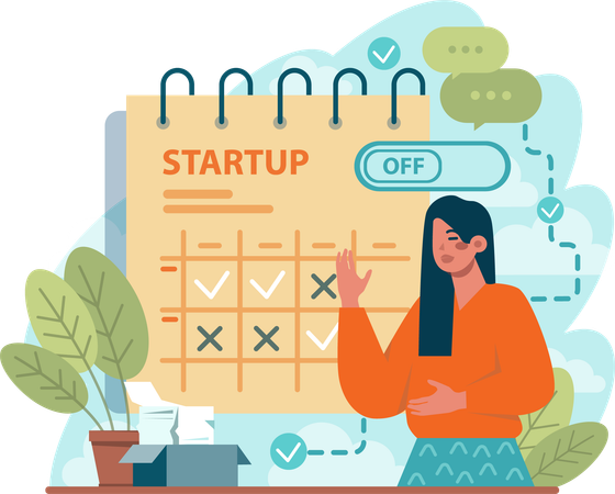 Girl showing startup schedule  Illustration