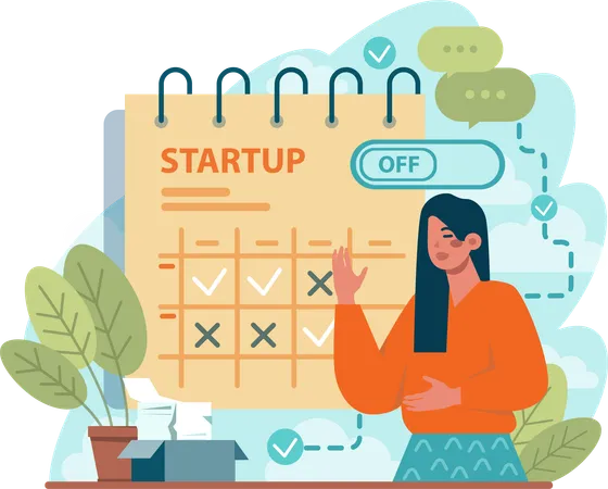 Girl showing startup schedule  Illustration