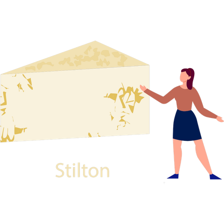 Girl  showing stilton cheese  Illustration