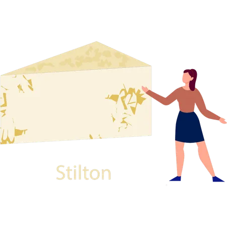 Girl  showing stilton cheese  Illustration