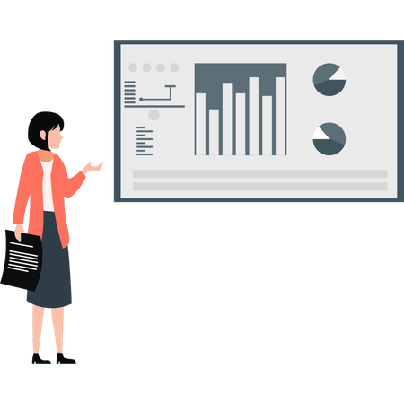 Girl showing Stock market growth graph  Illustration