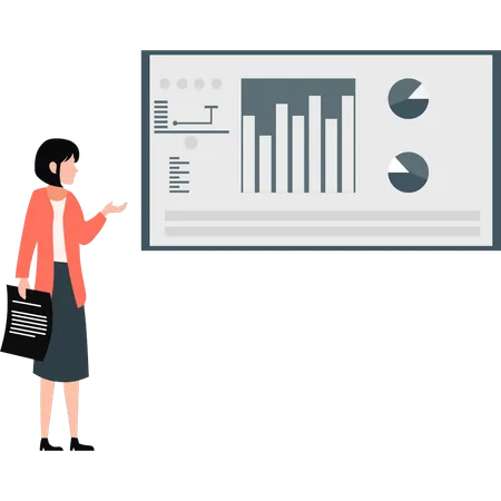 Girl showing Stock market growth graph  Illustration