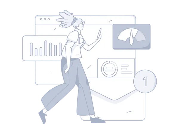 Girl showing stop gesture while doing business analysis  Illustration