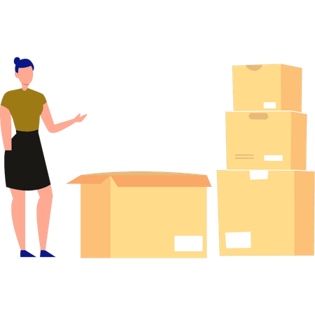 Girl showing storage parcel for delivery  Illustration