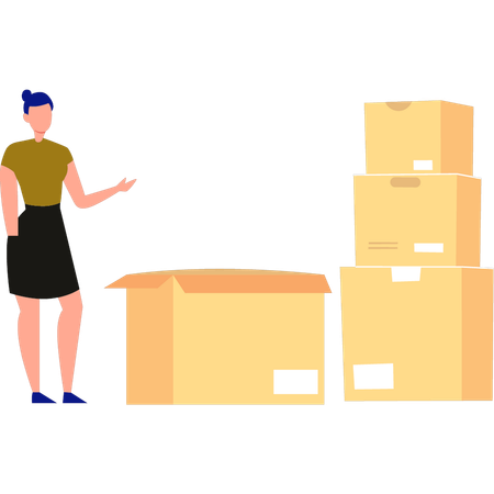 Girl showing storage parcel for delivery  Illustration