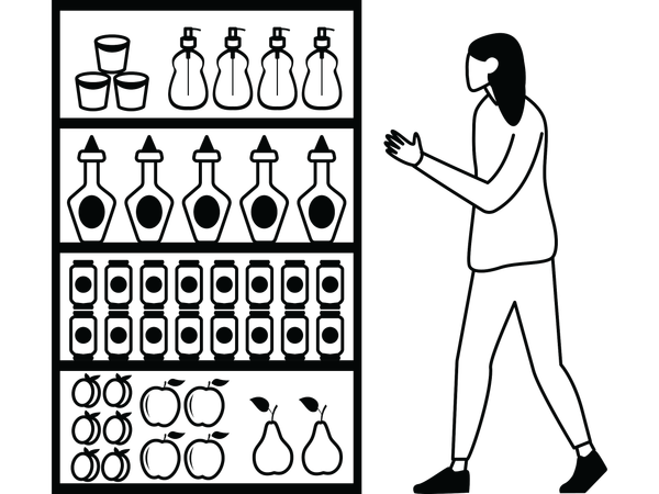 Girl showing store shelf  Illustration