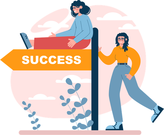 Girl showing success direction  イラスト