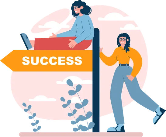 Girl showing success direction  イラスト
