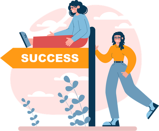 Girl showing success direction  Illustration