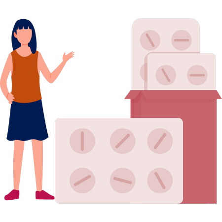 タブレットを見せる女の子  イラスト