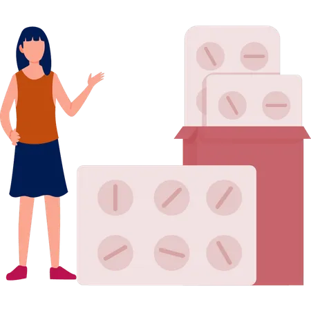 タブレットを見せる女の子  イラスト
