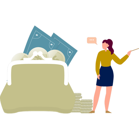 Girl showing the importance of money  Illustration