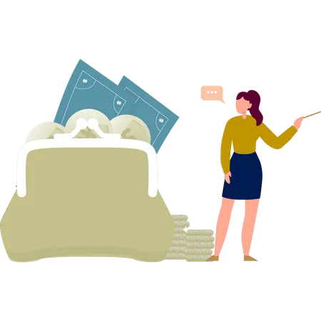 Girl showing the importance of money  Illustration