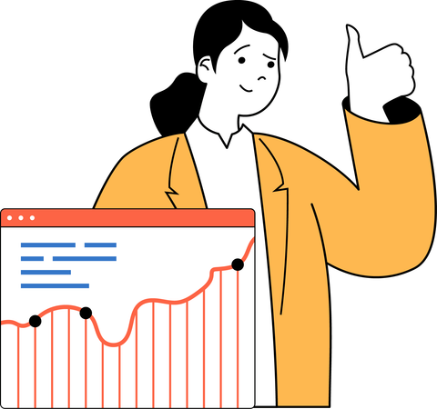 Girl showing thumb up for business analysis  Illustration